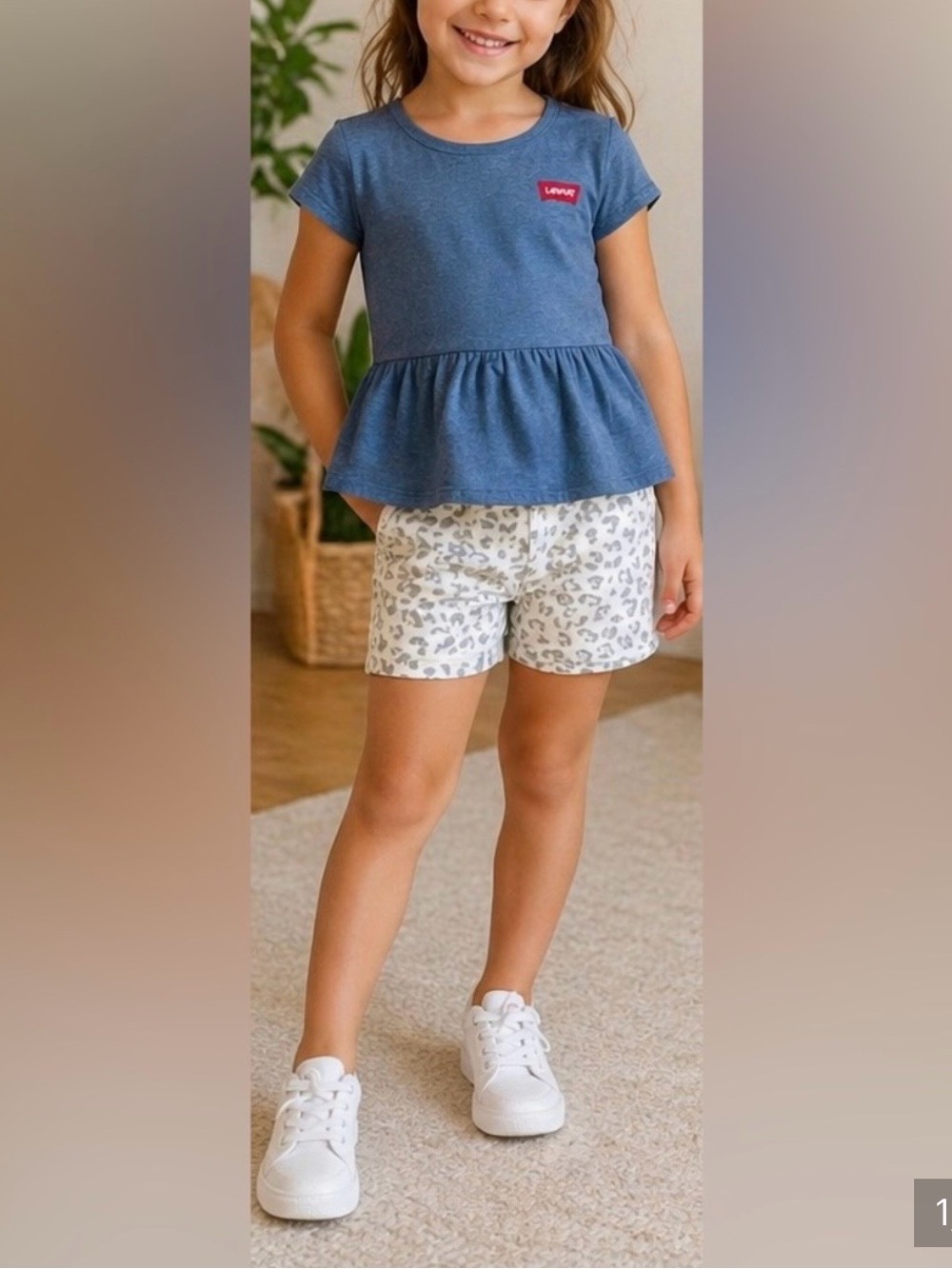Levi's Blue Peplum Top and Leopard Print Shorts Set